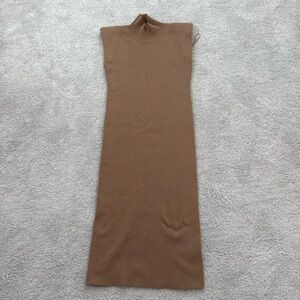 Camel mock turtleneck sweater dress.